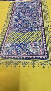 Yellow and Blue Cotton Hand Block Print Embroidered Suit Material