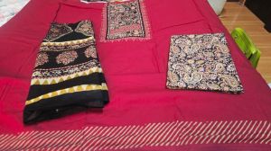 Pink and Black Cotton Hand Block Print Embroidered Suit Material