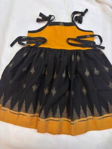 Yellow and Black Kids Girls Cotton Strap Frock