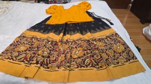 Yellow Printed Handwoven Jamdani Kids Lehenga Choli