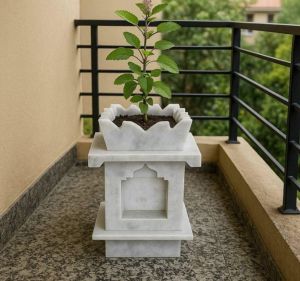White Marble Tulsi Pot
