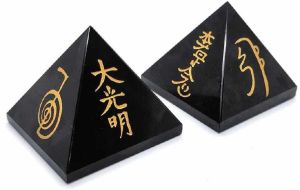 Black Agate Reiki Symbol Pyramid