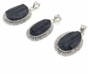 Black Tourmaline Metal Pendant