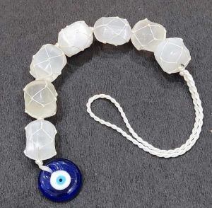 Selenite Polished Tumble Stone with Evil Eye Pendant