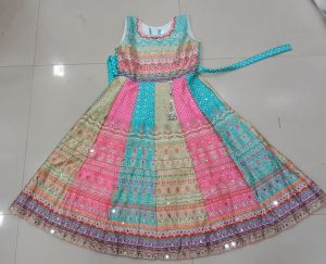 Girls Cotton Multicolor Printed Frock