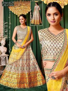 Ladies Cotton Yellow Floral Printed Lehenga Choli Set