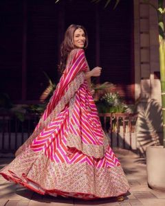 Ladies Silk Pink Chevron Lehenga Set