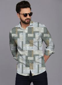 Men Cotton Geometric Leaf Print Shirt
