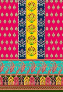 Regal Garden Stripe Paisley Border Printed Cotton Fabric