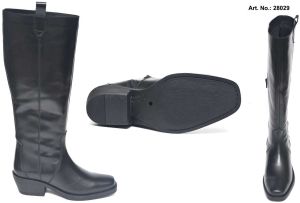 Black Knee High Zipper Closure Leather Boot