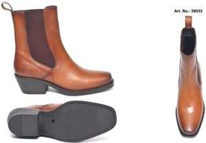 Brown Mid Heel Leather Chelsea Boot