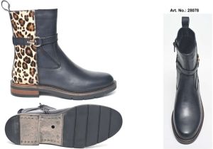 Women Black Ankle Length Boot with Leopard Print Back