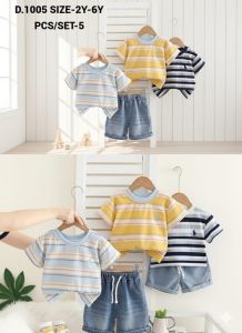 Boys White Striped T Shirt With Denim Short