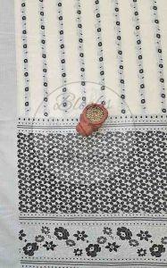 White and Black Premium Cotton Banarsi Resham Weave Suit Material