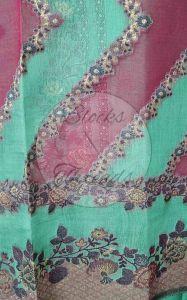 Green and Rani Jacquard Weaved Chanderi Suit Material