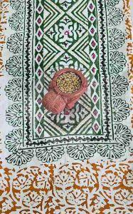 Green and Mustard Hand Embroidered Baroda Printed Cotton Suit Material