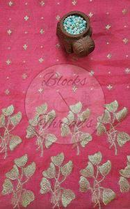 Pink and Gold Zari Weaved Chanderi Suit Material