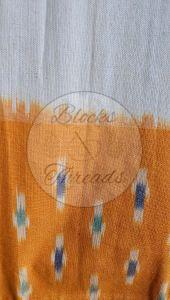 Yellow Ochre and Off White Ikat Weave Weave Cotton Unstitched Suit