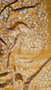 Mustard and White Batik Print Cotton Suit with Silk Dupatta