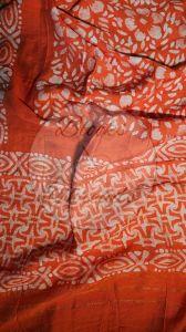 Carrot Orange White Batik Print Dupatta Cotton Suit