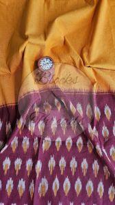 Maroon and Mustard Ikat Weave Unstitched Cotton Suit