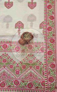 White Pink and Green Premium Cotton Banarsi Resham Weave Suit Material