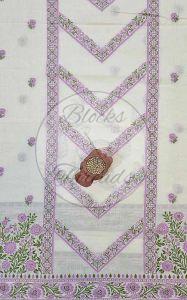 White Lilac and Green Premium Cotton Banarsi Resham Weaved Suit Material