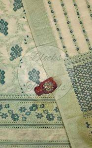 White and Green Premium Cotton Banarsi Weave Suit Material