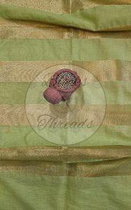 Green and Gold Mul Chanderi Suit Material with Striped Dupatta