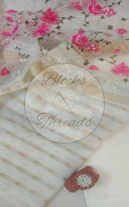 Banarsi Organza Silk White Suit Material