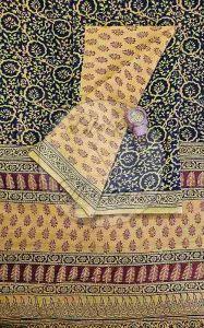 Black and Mustard Bagh Print Cotton Suit Material