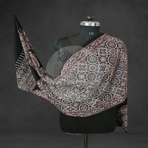 Black Maroon and Blue Ajrakh Print Mul Cotton Stole