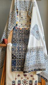 Blue and Black Kalamkari Block Print Cotton Suit Material