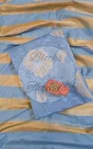 Blue and Gold Mul Chanderi Suit Material with Striped Dupatta