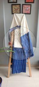 Blue and Off White Cotton Ikat Weave Unstitched Suit