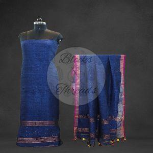 Blue Linen Jamdani Handloom Suit Material