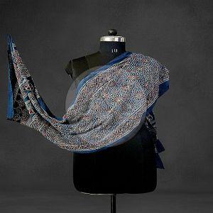 Blue Red and Black Ajrakh Print Mul Cotton Stole