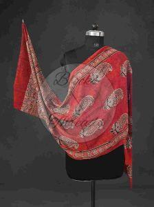 Brick Red Blue and Black Ajrakh Print Mul Cotton Stole