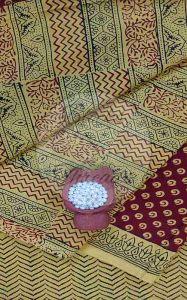 Candy Yellow and Maroon Bagh Print Cotton Suit Material