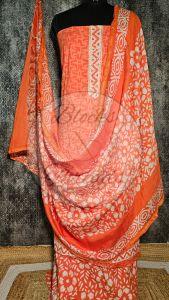 Carrot Orange White Batik Print Dupatta Cotton Suit