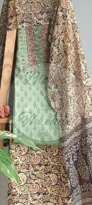Green and Black Kalamkari Block Print Cotton Suit Material