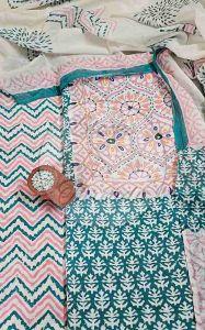 Green and Pink Baroda Print Cotton Suit Material
