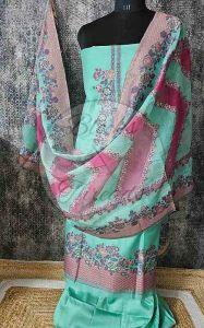 Green and Rani Jacquard Weaved Chanderi Suit Material