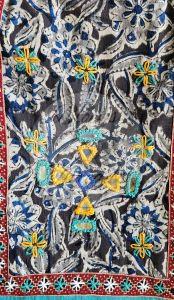 Green and White Cotton Satin Suit Material