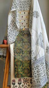 Green and Yellow Block Print Ajrakh Cotton Suit Material