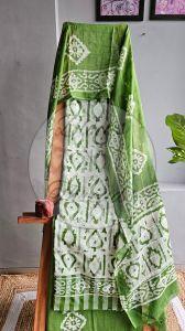 Green Batik Print Handloom Cotton Suit with Dupatta