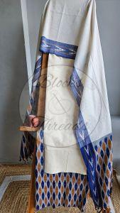 Grey and off White Ikat Weave Cotton Unstitched Suit