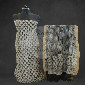 Grey Bandhani Cotton Suit Material with Mul Cotton Dupatta