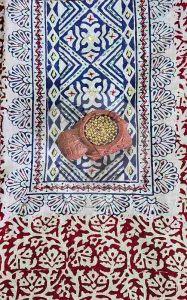 Blue and Red Hand Embroidered Yoke Baroda Print Cotton Suit Material