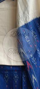 Blue and Off White Cotton Ikat Weave Unstitched Suit